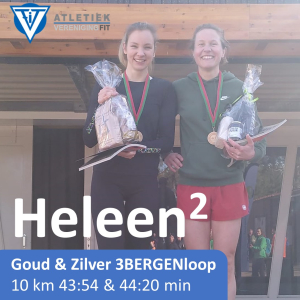 Heleen en Heleen op het erepodium van de 10km tijdens de 3bergenloop